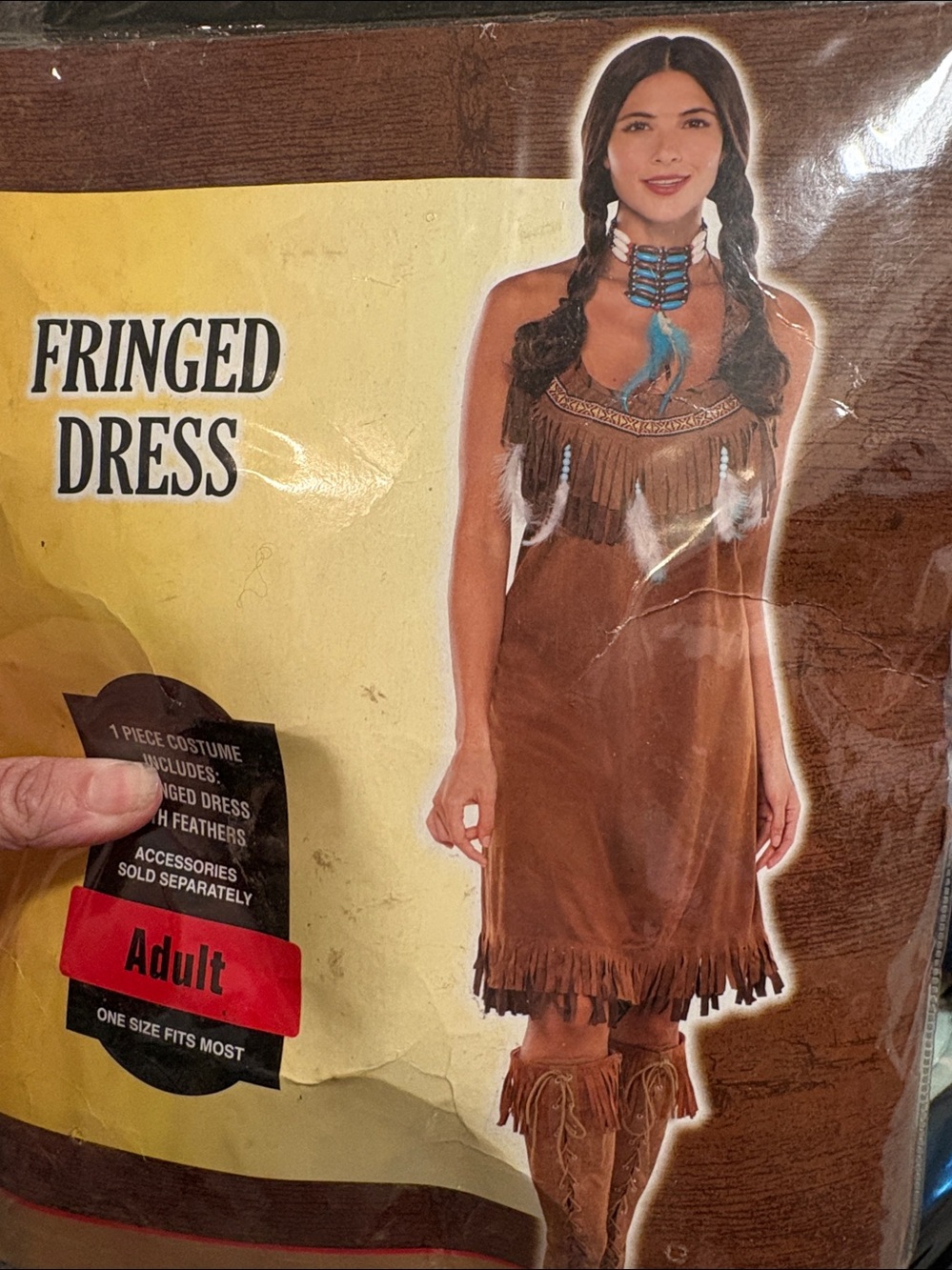 Fringed Pocahontas Style Dress Costume with Neck Piece - Picture 5 of 6